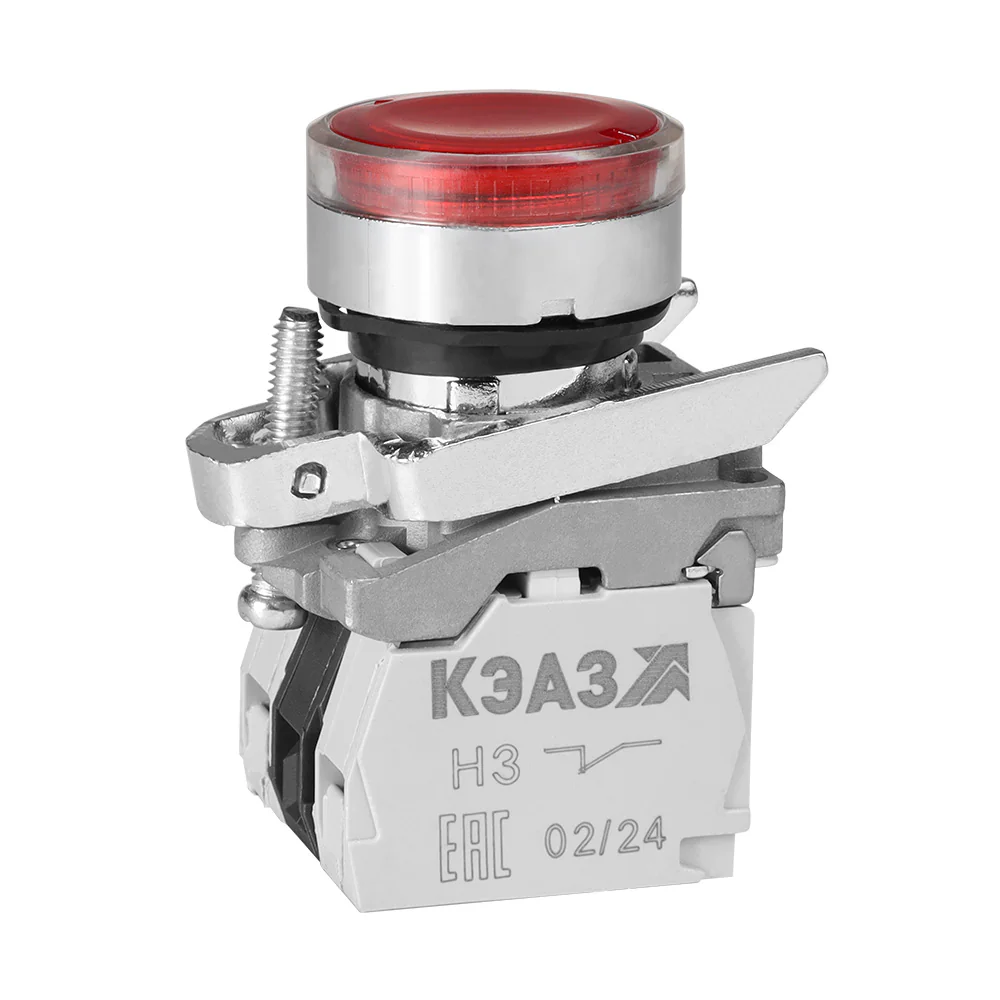 Кнопка КМЕ4610мЛС-220В-красный-1но+0нз-цилиндр-индикатор-IP65- 248260
