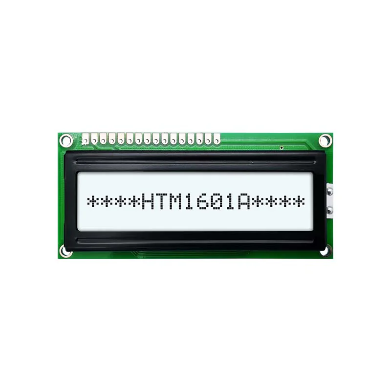 HTM1601A-31W-T5P 6H - ЖКИ знакосинтезирующий 16 x 1, FSTN Белый Позитивный/прозрачно-отражающий светодиодная подсветка белая размеры 80x36мм, видимая область 64,5x16 мм, -20...70°C, 6 o`clock, 16 контактов сверху