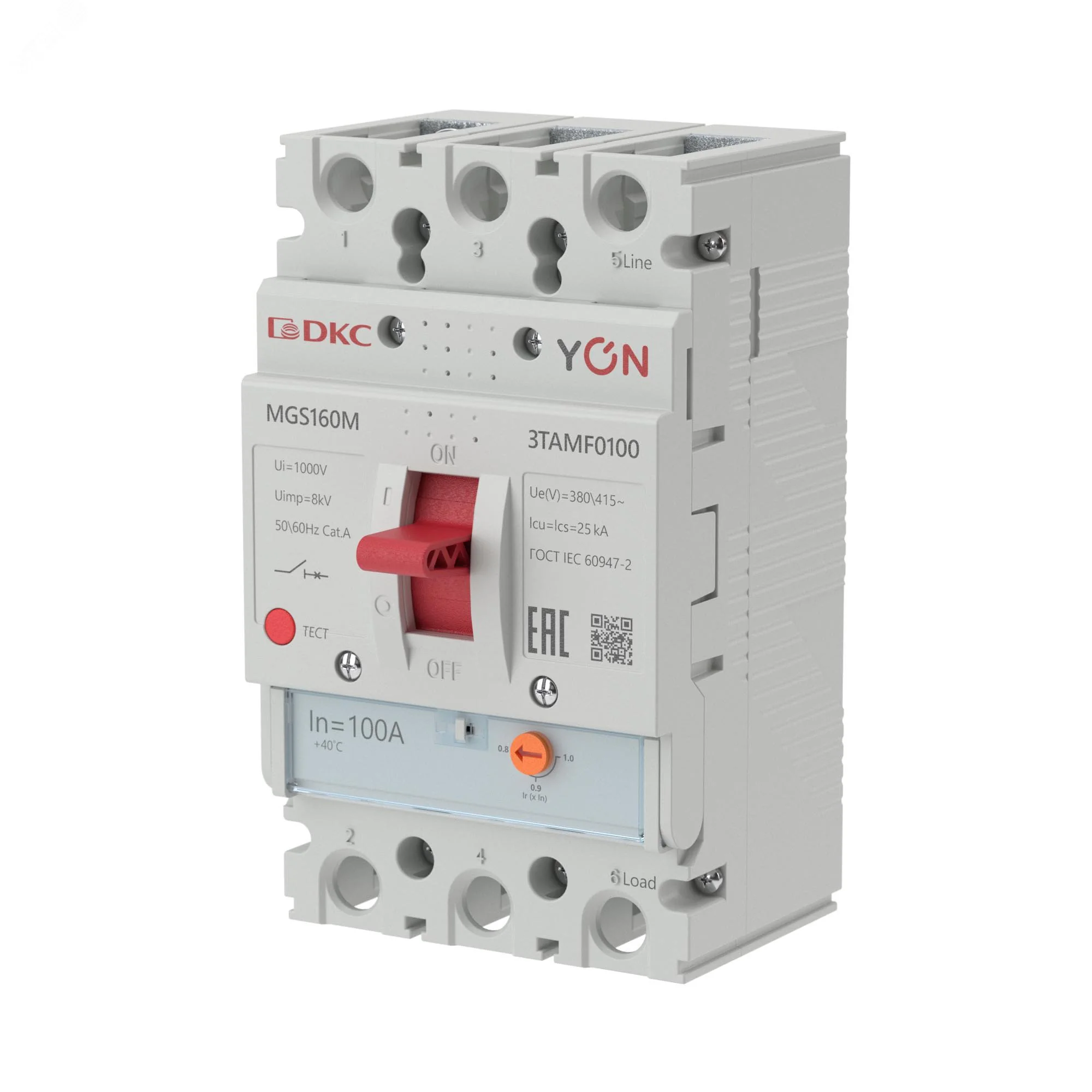 Выключатель автоматический YON MGS160 3P 80-100A 25kA MGS160M-3TAMF0100