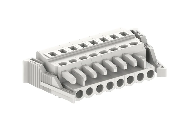 Розеточный разъем на кабель 450602/050 - Розеточный разъем, прямой, на кабель, шаг: 5.0 мм, 2 полюса, фиксация провода пружинная, исполнение: с пластиковыми защелками, 320V, 12A, цвет: серый