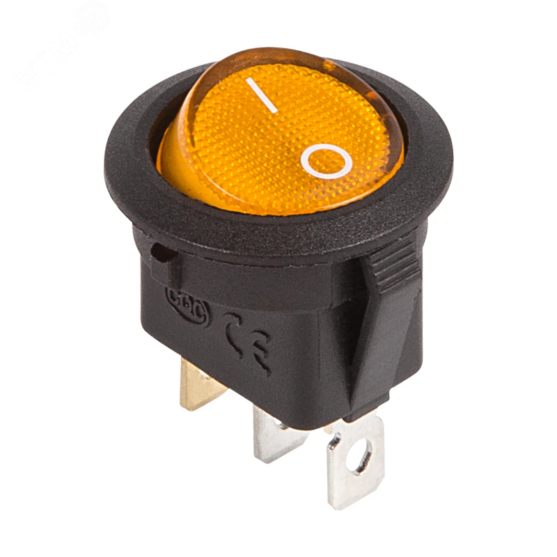 RWB-214-1 желтый - Выключатель клавишный круглый с подсветкой ON-OFF (3c) 20А 12В