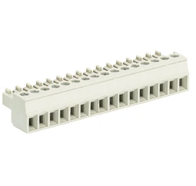 Розетка Wiecon 8513 B / 16 - Розеточный разъем, угловой, на кабель, шаг 3,5 мм, 16 полюсов, номинальное сечение: 1,5 мм кв., винтовая фиксация провода, 250V, 8А, с маркировкой, цвет: серый, серия 8513 B