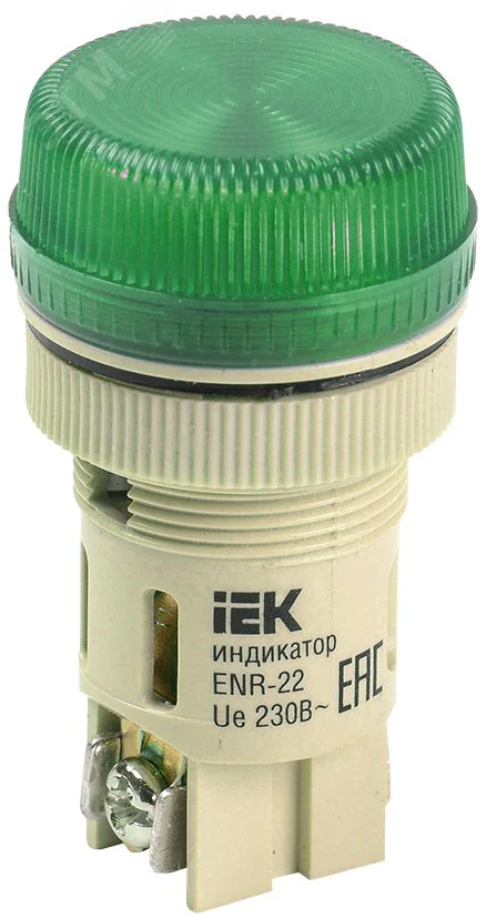 Лампа светосигнальная ENR-22 d22мм 240В AC зел. цилиндр неон BLS40-ENR-K06