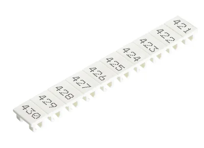 Шильдик 9705A/5/10 B  421-430 - Маркировка для клемм сечением 2,5 мм.кв., шириной 5 мм, 10 шильдиков, белая, нанесенные знаки: 421 – 430