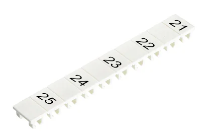 Шильдик M1.517.0400.2 - Маркировка для клемм сечением 4 мм.кв., шириной 6 мм, 10 шильдиков, белая, нанесенные знаки: 21, пробел,22, ,23, ,24, ,25,