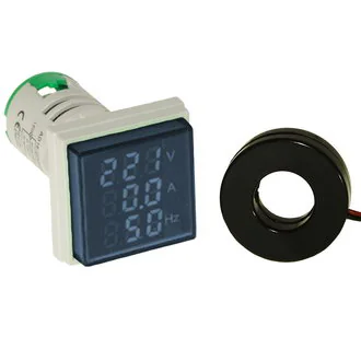 DMS-304 - Цифровой LED многофункциональный измеритель AC 60-500В/2-100А/0-99Гц, AD16-22VAHZS, синий, установка на панель в отв d=22мм