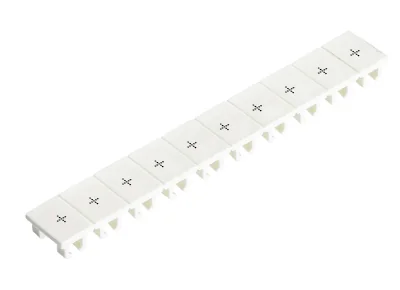 Шильдик 9705A/5/10 B + - Маркировка для клемм сечением 2,5 мм.кв., шириной 5 мм, 10 шильдиков, белая, нанесенные знаки: +,+, …, +
