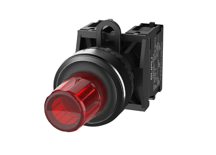 Кнопка "СТОП" (красная) TS2513-0QL10-R20 - Нажимная кнопка "СТОП", с блокировкой, LED AC/DC 24V, пластиковое переднее кольцо, с плавным нажатием, с контактной группой 2NO, диаметр головки кнопки 29,5 мм, диаметр посадочного отверстия: 22 мм, цвет: красный
