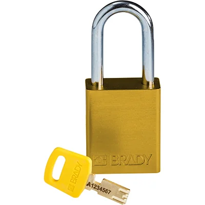 gws150288 - Замок SafeKey алюминиевый со стальной дужкой, высота дужки – 38 мм, диаметр дужки – 6.4 мм, алюминиевый корпус, размеры корпуса – 46х38х19 мм, цвет – желтый, 1 шт/упак