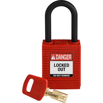 gws150342 - Замок SafeKey нейлоновый с пластиковой дужкой, высота дужки – 38 мм, диаметр дужки – 6.4 мм, нейлоновый корпус, размеры корпуса – 46х38х19 мм, цвет – красный, 1 шт/упак