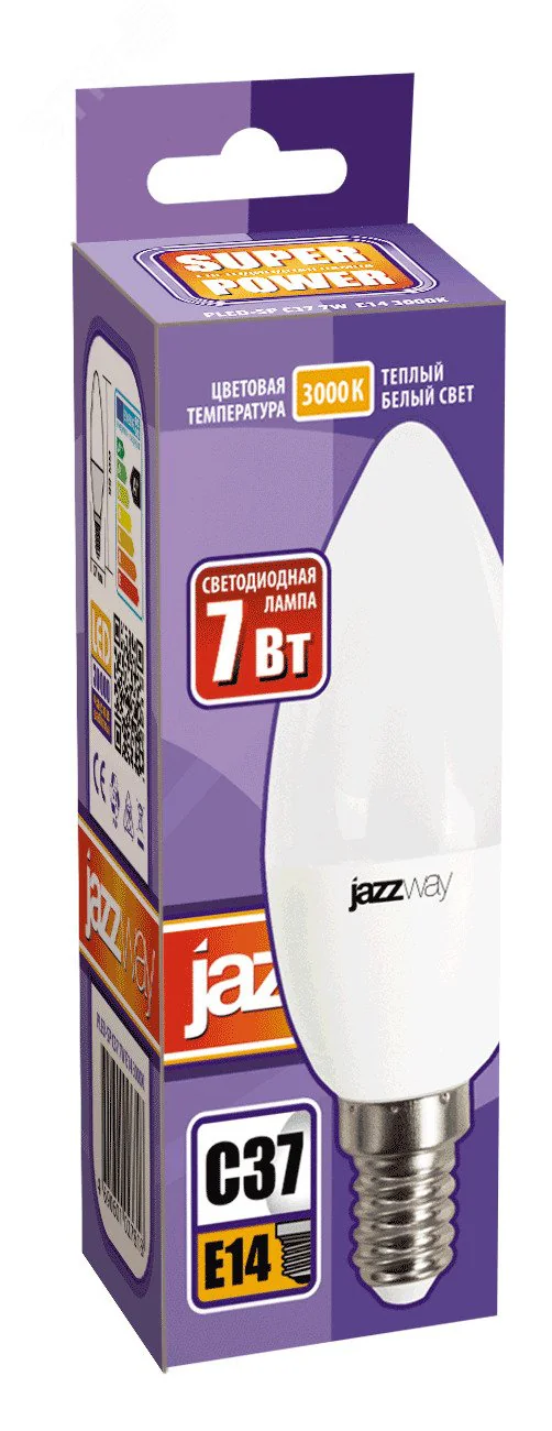 Лампа светодиодная PLED-SP 7Вт C37 свеча 3000К тепл. бел. E14 530лм 230В 1027818-2