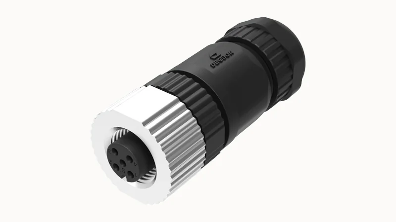 Розеточный разъем PA-M12A-04P-FF-SL7001 - Розеточный разъем на кабель, 4 полюса, M12, прямой, фиксация провода пайкой, A-Code, диаметр кабеля: 4,0-8,0 мм, сечение: 0,25 - 0,52 мм кв., 4А, 250V, корпус из пластика, резьбовой фиксатор разъемного соединения 