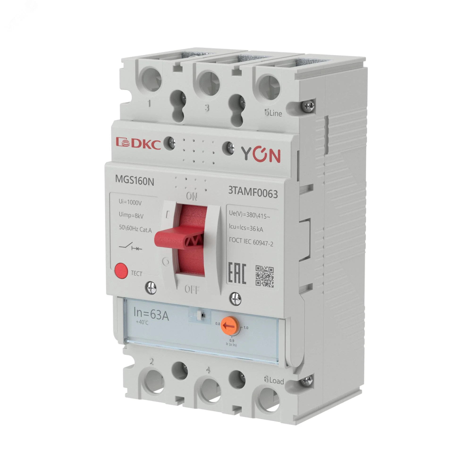 Выключатель автоматический YON MGS160 3P 50,4-63A 36kA MGS160N-3TAMF0063