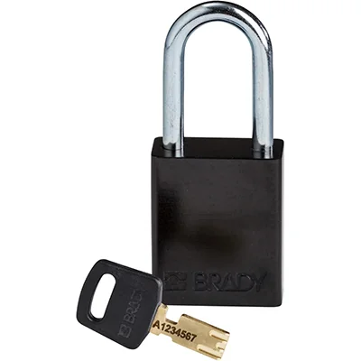 gws150243 - Замок SafeKey алюминиевый со стальной дужкой, высота дужки – 38 мм, диаметр дужки – 6.4 мм, алюминиевый корпус, размеры корпуса – 46х38х19 мм, цвет – черный, 1 шт/упак