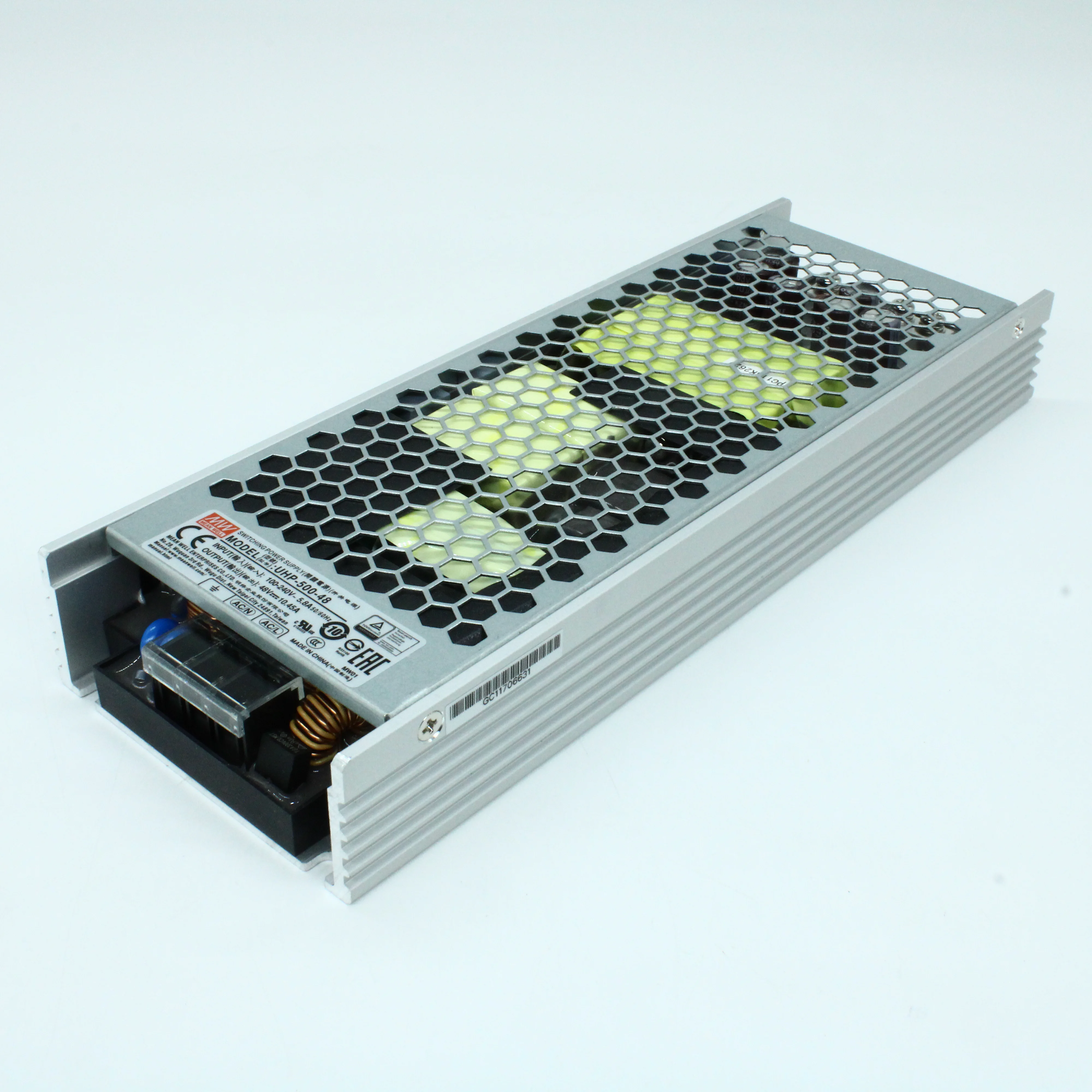 UHP-500-48 - AC-DC, 501.6Вт, вход 90…264В AC, 47…63Гц, выход 48В/10.45A, ККМ, рег. вых 45.6…50.4В, изоляция 3750В AC, в кожухе 232х81х31мм, -20…+70°С