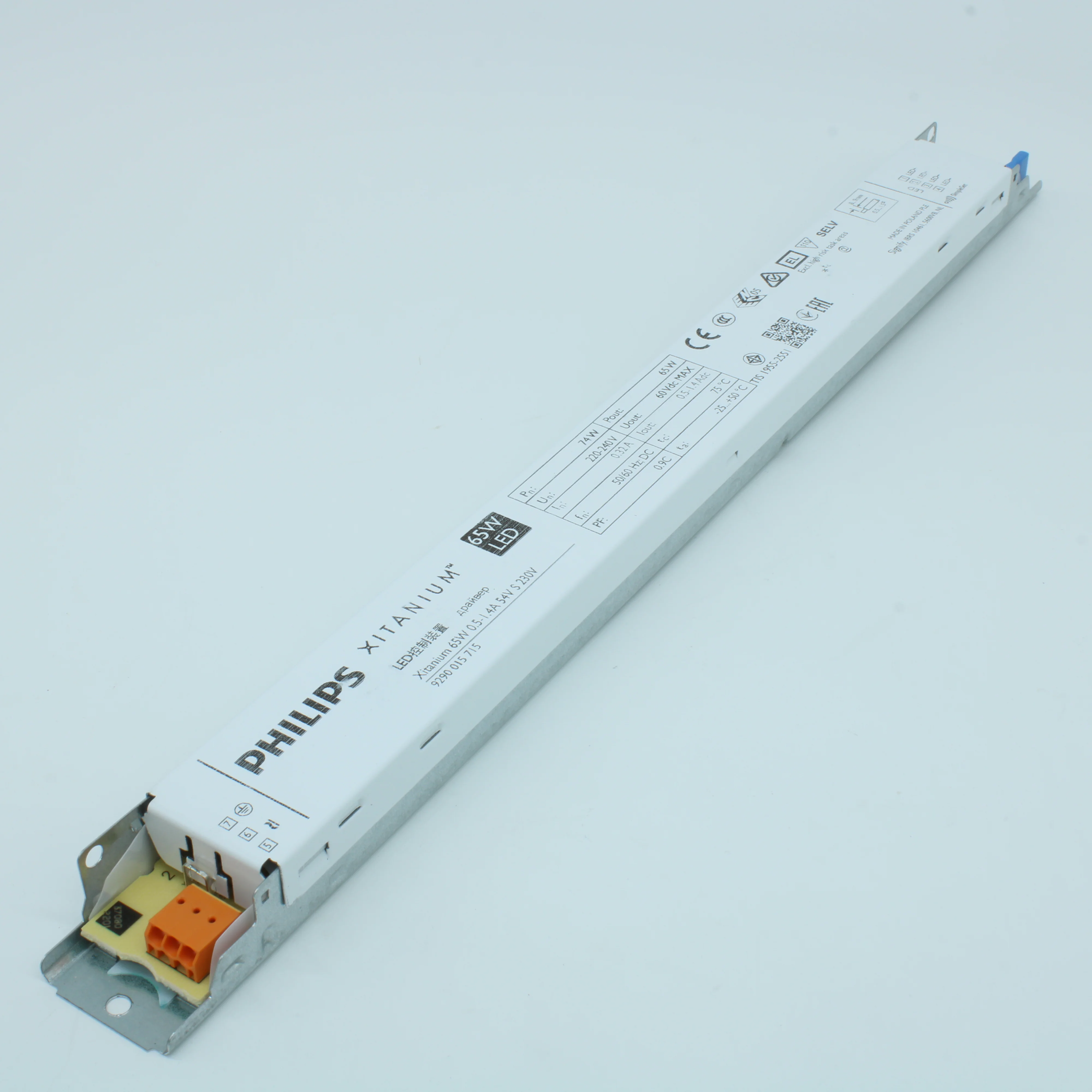 XITANIUM 65W 0.5-1.4A 54V S 230V - AC-DC, 65Вт, ККМ, стабилизация тока, вход 202…254В AC, 50…60Гц, выход 0.5…1.4A/27…54В, в линейном корпусе, 360х30х21мм, -25…+50°С, SimpleSet