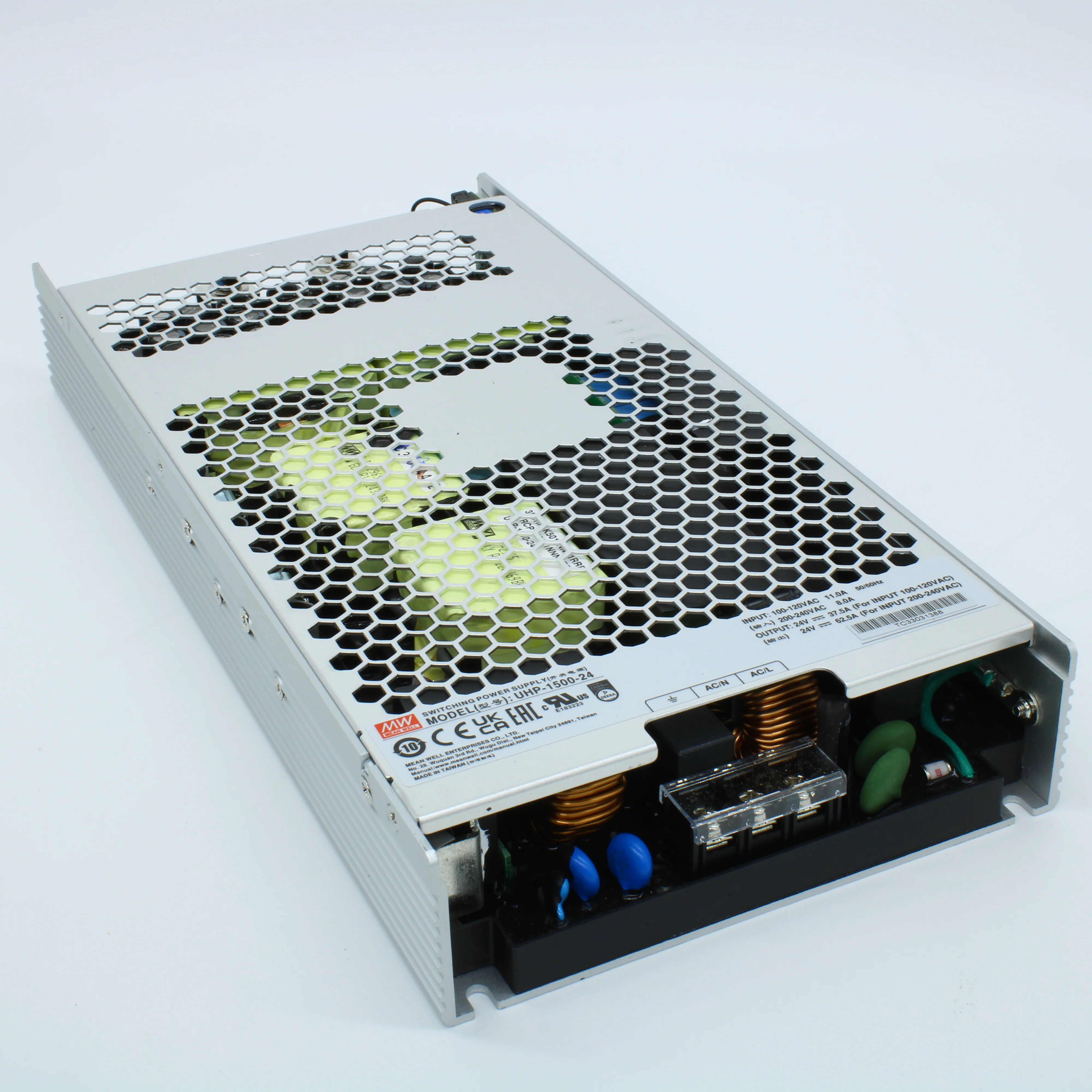 UHP-1500-24 - AC-DC, 1500Вт, вход 90…264В AC, 47…63Гц, выход 24В/62.5A, ККМ, рег. вых 24…28.8В, изоляция 3750В AC, в кожухе 290х140х41мм, -30…+70°С