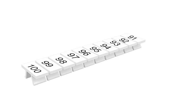 Маркировка  305801/91...100V - Маркировочные шильдики для клемм TU/TP/TC, сечением 2,5 мм кв., 10 шильдиков, нанесенные символы: 91...100, с вертикальным расположением, цвет белый