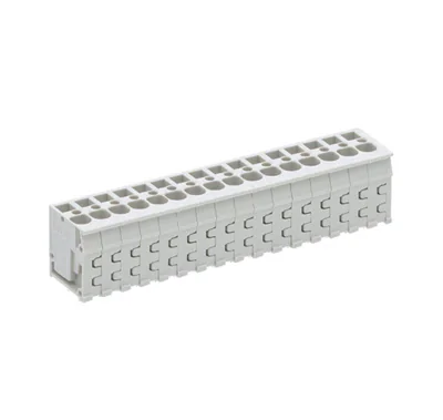 Клемма Wiecon 8158 / 16 TOP V OB - Клемма на печатную плату, подвод кабеля сверху, 16 полюсов, шаг: 5,00 мм, пружинная фиксация провода, без маркировки, 300V, 16А, цвет: серый, серия 8158 TOP V/H