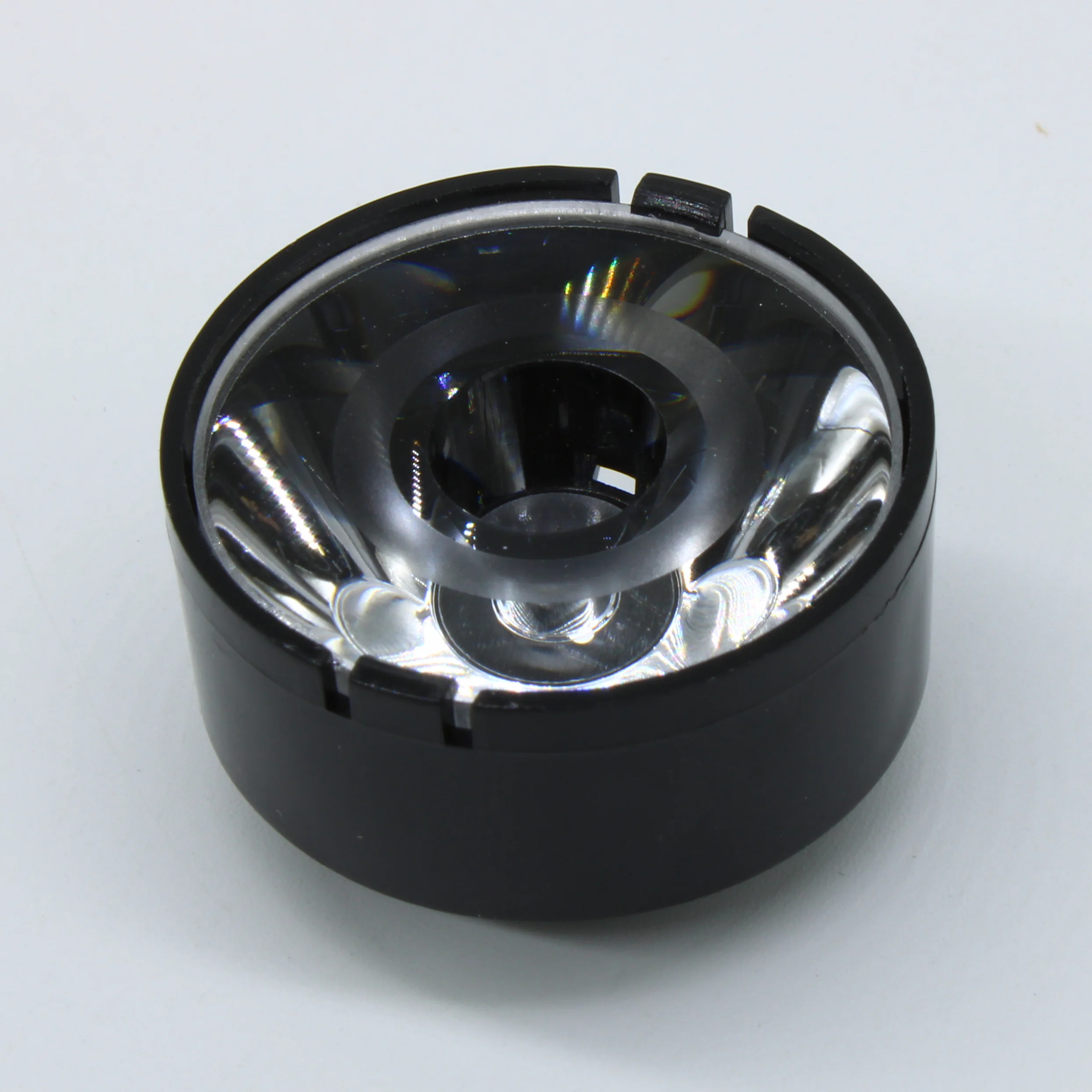 AYS29DH17-5G-HOLDER - Линза с черным  круглым холдером для светодиода 3535/3030/5050,  эфф=90%, ~5°,  29,1mm  H:17mm, PMMA