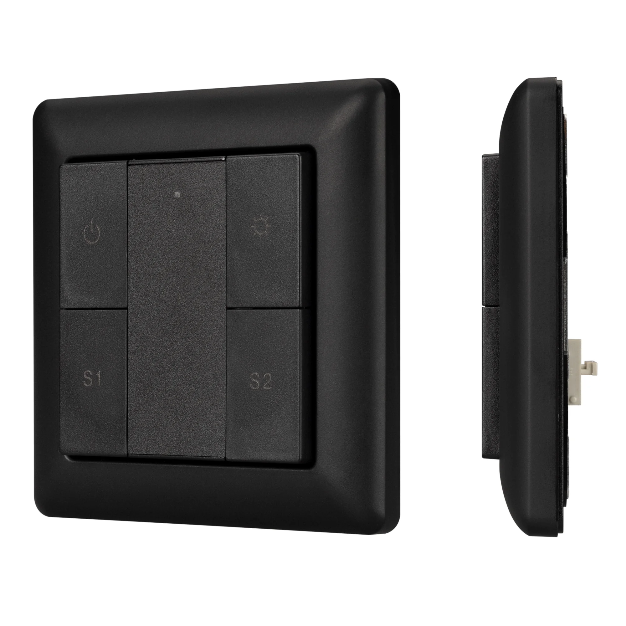 INTELLIGENT ARLIGHT Панель DALI-223-1G-2S-IN-BLACK (BUS) 031100 - Встраиваемая кнопочная черная пластиковая панель для работы по протоколу DALI. Включение/выключение, диммирование, вызов и сохранение 2-х сцен в 1 группе. Установка номера группы и номера п