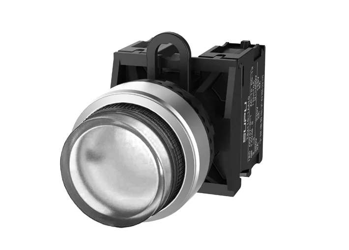 Кнопка выпуклая (прозрачная) TS2527-0BM70-R10 - Кнопка круглая выпуклая, без блокировки, LED AC 220V, алюминиевое переднее кольцо, с плавным нажатием, с контактной группой 1NO, диаметр головки кнопки 29,5 мм, диаметр посадочного отверстия: 22 мм, цвет: пр