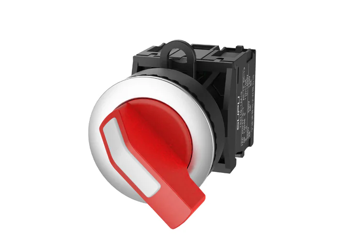 Селекторный переключатель (красный) TS2520-1DD10-S10 - Переключатель, длинная ручка, 3-х позиционный, пружинный самовозврат из левого положения, без подсветки, утопленное алюминиевое переднее кольцо, с мгновенным нажатием, с контактной группой 1NO, диамет
