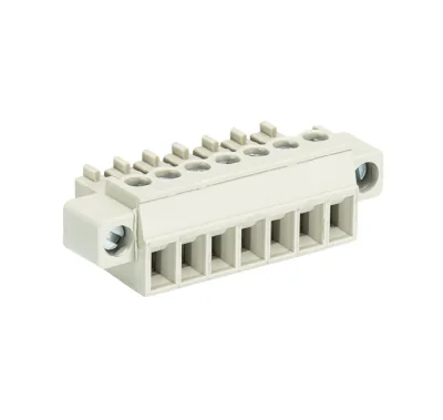 Розетка Wiecon 8513 B / 7 F OB - Розеточный разъем, угловой, на кабель, с монтажными фланцами, шаг 3,5 мм, 7 полюсов, номинальное сечение: 1,5 мм кв., винтовая фиксация провода, 250V, 8А, без маркировки, цвет: серый, серия 8513 B