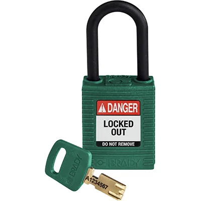 gws150273 - Замок SafeKey нейлоновый с пластиковой дужкой, высота дужки – 38 мм, диаметр дужки – 6.4 мм, нейлоновый корпус, размеры корпуса – 46х38х19 мм, цвет – зеленый, 1 шт/упак