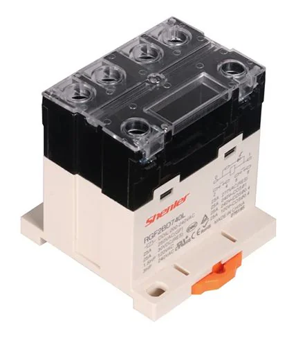 Реле RGF2BD740LFS - Интерфейсное реле, 2 группы переключающих контактов, винтовые клеммы, монтаж на DIN рейку, 200-240AC, 40A, светодиодная индикация, вспомогательный модуль, для втычных клемм на провод