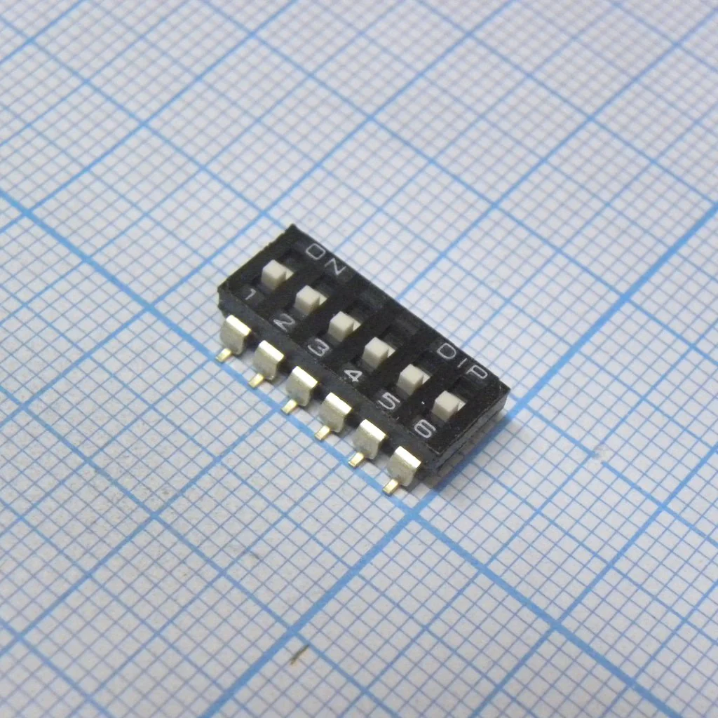 DM-06-V - Движковый переключатель 6 групп SMD монтаж 2.54мм 25мА 24В