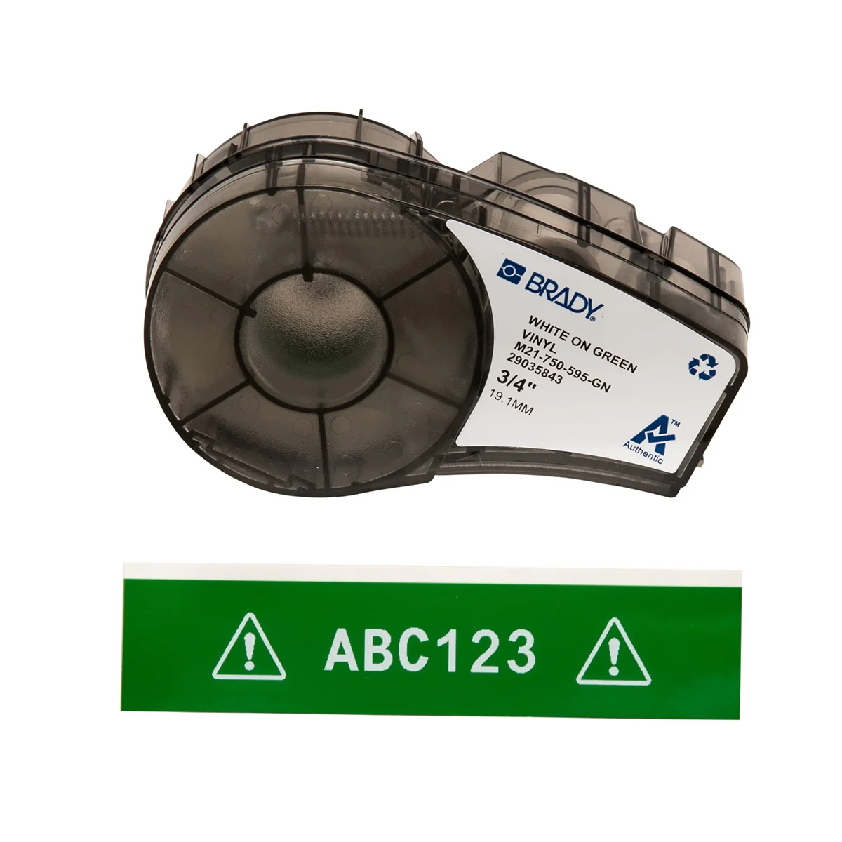 brd142808 - M21-750-595-GN лента 19.05 мм/6.4 м, винил, белый на зеленом