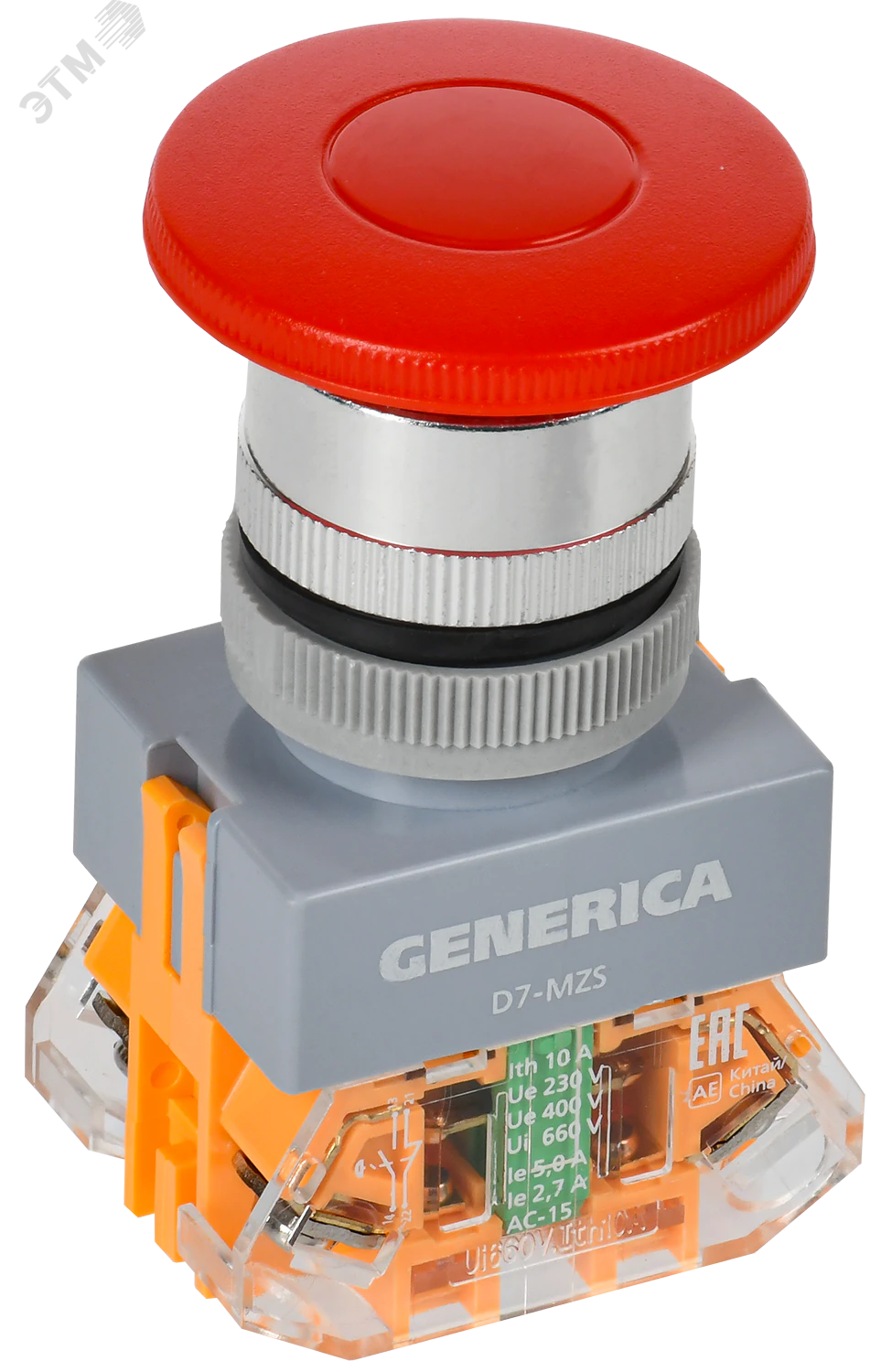 Кнопка D7-MZS Грибок d=22мм 1з+1р с фикс. кр. GENERICA BBG50-11MZS-3-21-K04-G