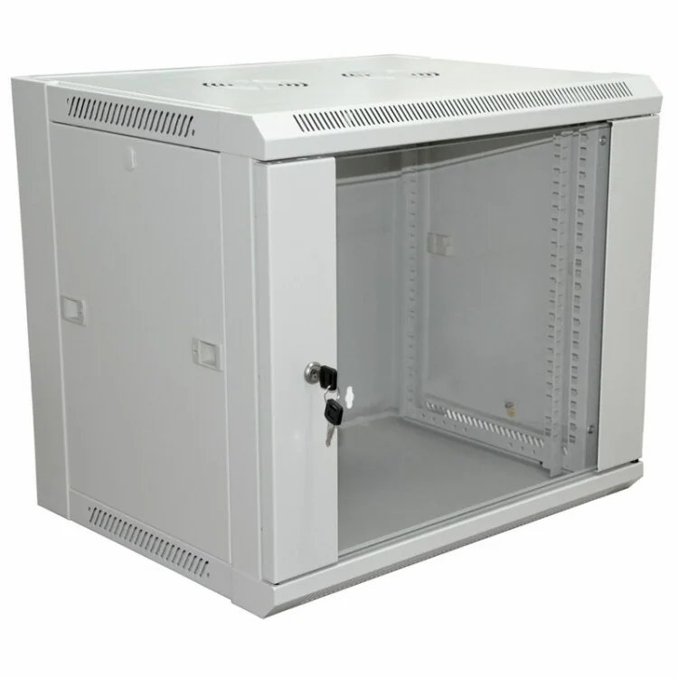 Шкаф настенный 19" 9U 600?600?500мм (ШxГxВ) - передняя дверь стекло, боковые стенки съемные (разобранный) RAL 7035 PRO 04-2221