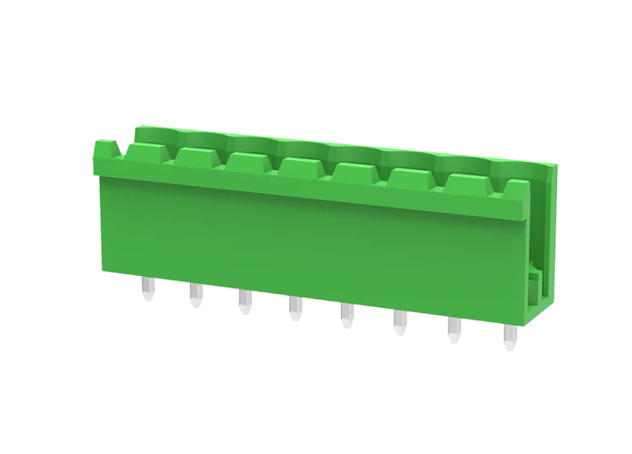 Вилочный разъем на плату MC-PA5.0V13-G-0002 - Вилочный разъем, вертикальный, на плату, шаг: 5.0 мм, 13 полюсов, фиксация на плате пайкой, исполнение: без боковых стенок, 320V, 18A, цвет: зеленый