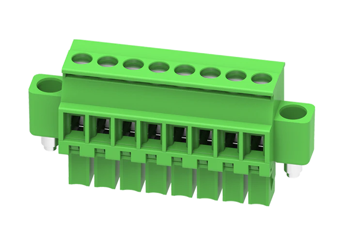 Розеточный разъем на кабель MC-RE3.5V11C-RK-0001 - Розеточный разъем, угловой, на кабель, шаг: 3.5 мм, 11 полюсов, фиксация провода винтовая, исполнение: с монтажными фланцами, 160V, 8A, цвет: зеленый