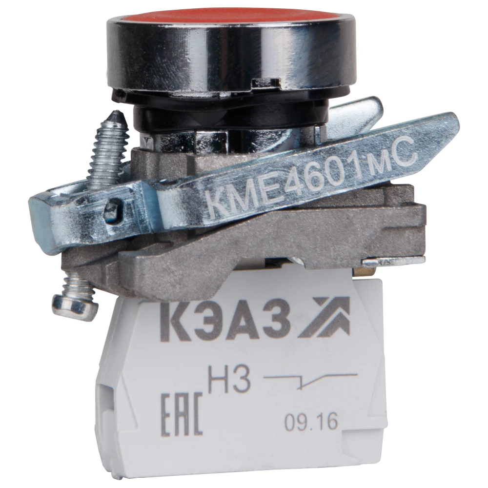 Кнопка КМЕ4601мС-красный-0но+1нз-цилиндр-IP65- 248261