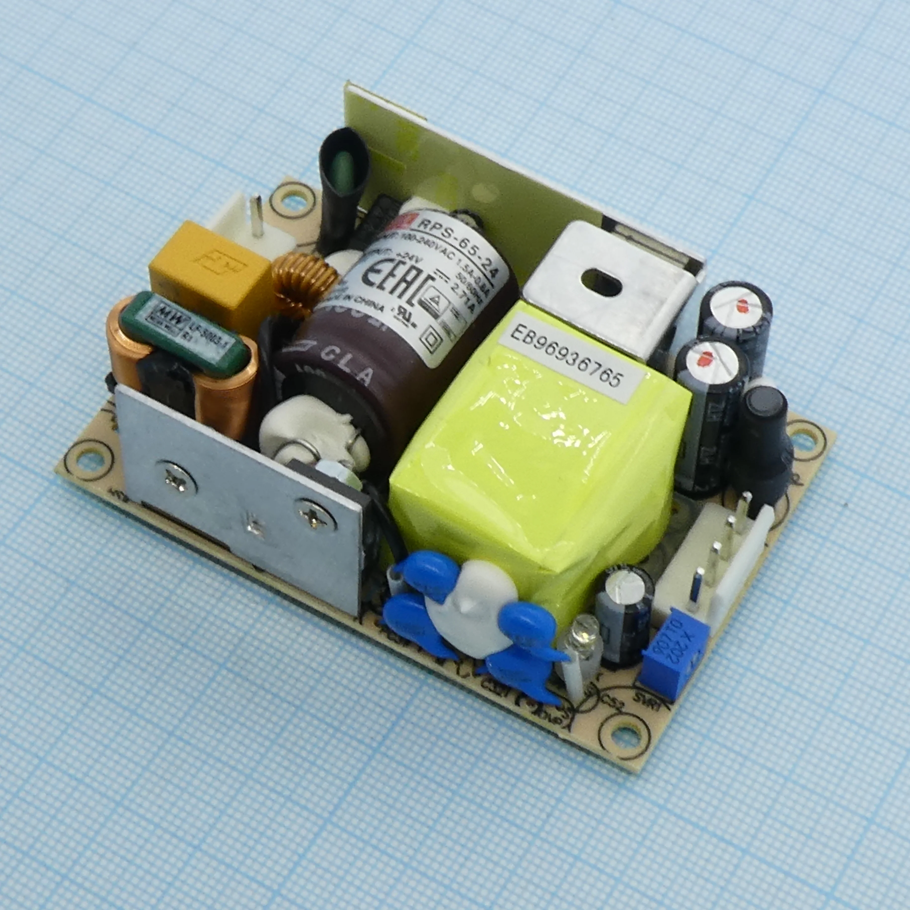 RPS-65-24 - AC-DC med, 65Вт, вход 80…264V AC, 47…63Гц, выход 24В/2.71A, рег.вых 22.8…27.6В, изоляция 4000V AC, открытая плата 76.2х50,8х24мм, -30…+70°С