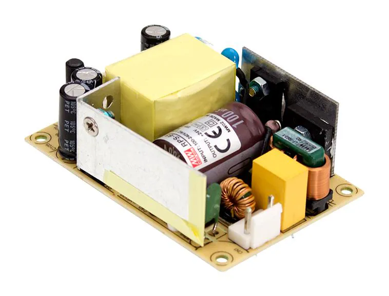 RPS-65-7.5 - AC-DC med, 60Вт, вход 80…264V AC, 47…63Гц, выход 7.5В/8A, рег.вых 7.12…8.3В, изоляция 4000V AC, открытая плата 76.2х50,8х24мм, -30…+70°С