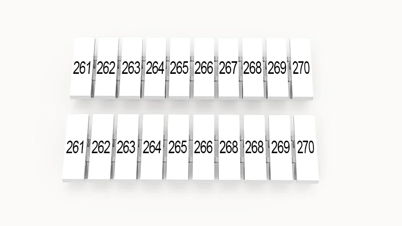 Марк.  полоска ZB3.5-10P-19-36Z(H) - Маркировочные шильдики для клемм DS…, сечением 1,5 мм кв., центральная, 10 шильдиков нанесенные символы: 261-270, с вертикальным расположением, размер шильдика: 2,95х10,7 мм, цвет белый