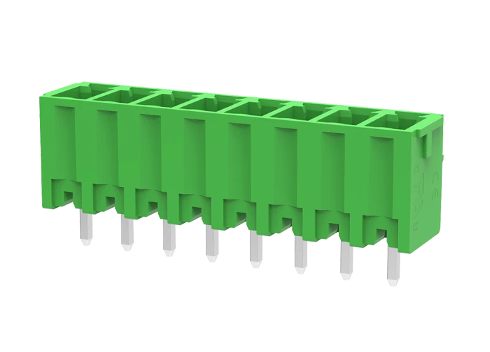 Вилочный разъем на плату MC-PA3.5V09-0001 - Вилочный разъем, вертикальный, на плату, шаг: 3.5 мм, 9 полюсов, фиксация на плате пайкой, исполнение: стандартное, 160V, 8A, цвет: зеленый