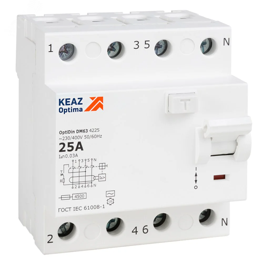 ВДТ без защиты от сверхтоков OptiDin DM63-4340-AC-4,5-УХЛ4 (4P, 40, 100mA)