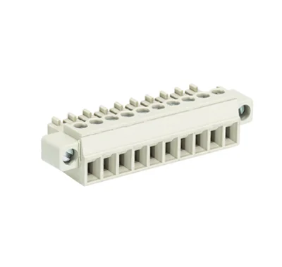 Розетка Wiecon 8513 B / 10 F OB - Розеточный разъем, угловой, на кабель, с монтажными фланцами, шаг 3,5 мм, 10 полюсов, номинальное сечение: 1,5 мм кв., винтовая фиксация провода, 250V, 8А, без маркировки, цвет: серый, серия 8513 B