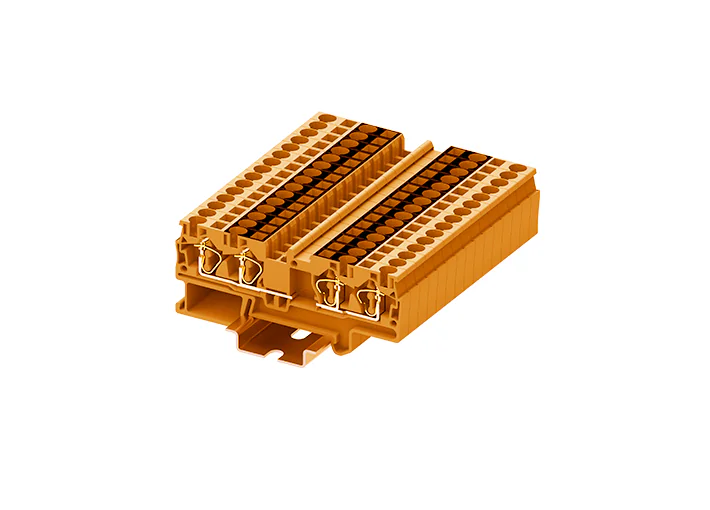 Проходная клемма TC4-2X2-OG - Проходная клемма, с разрывом цепи, 2X2 точки подключения, тип фиксации провода: пружинный, номинальное сечение: 4 мм кв., 32A, 800V, ширина: 6,2 мм, цвет: оранжевый, тип монтажа: DIN 35