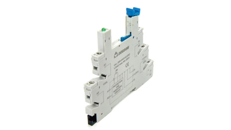 Колодка для реле DPSF05D-E1 - Колодка для реле DRPS-1C-D48/D60, 6A, 250V, фиксация провода: зажимная клетка, с защитой от прикосновения, пластик, цвет: серый монтаж на DIN рейку