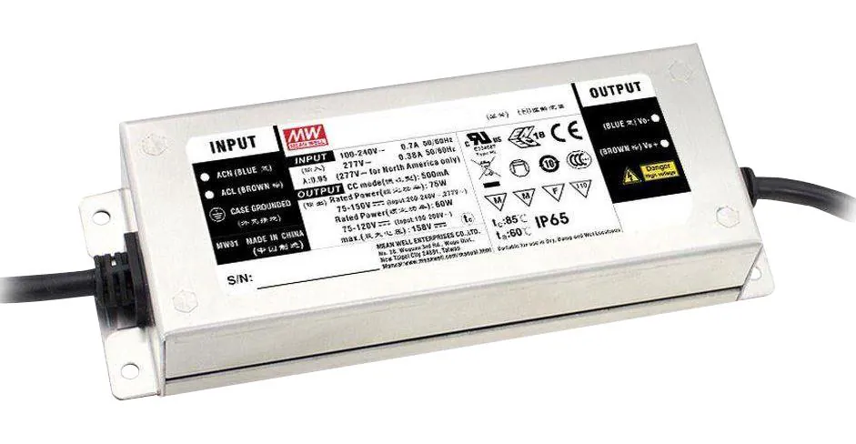 ELG-75-C1050 - AC-DC, 74.6Вт, IP67, вход 100…305В AC, 47…63Гц/142…431В DC, ККМ, выход 35…71В/1050мА, изоляция 3750В AC, в кожухе 180х63х35.5, -40…+85°С (корпус)