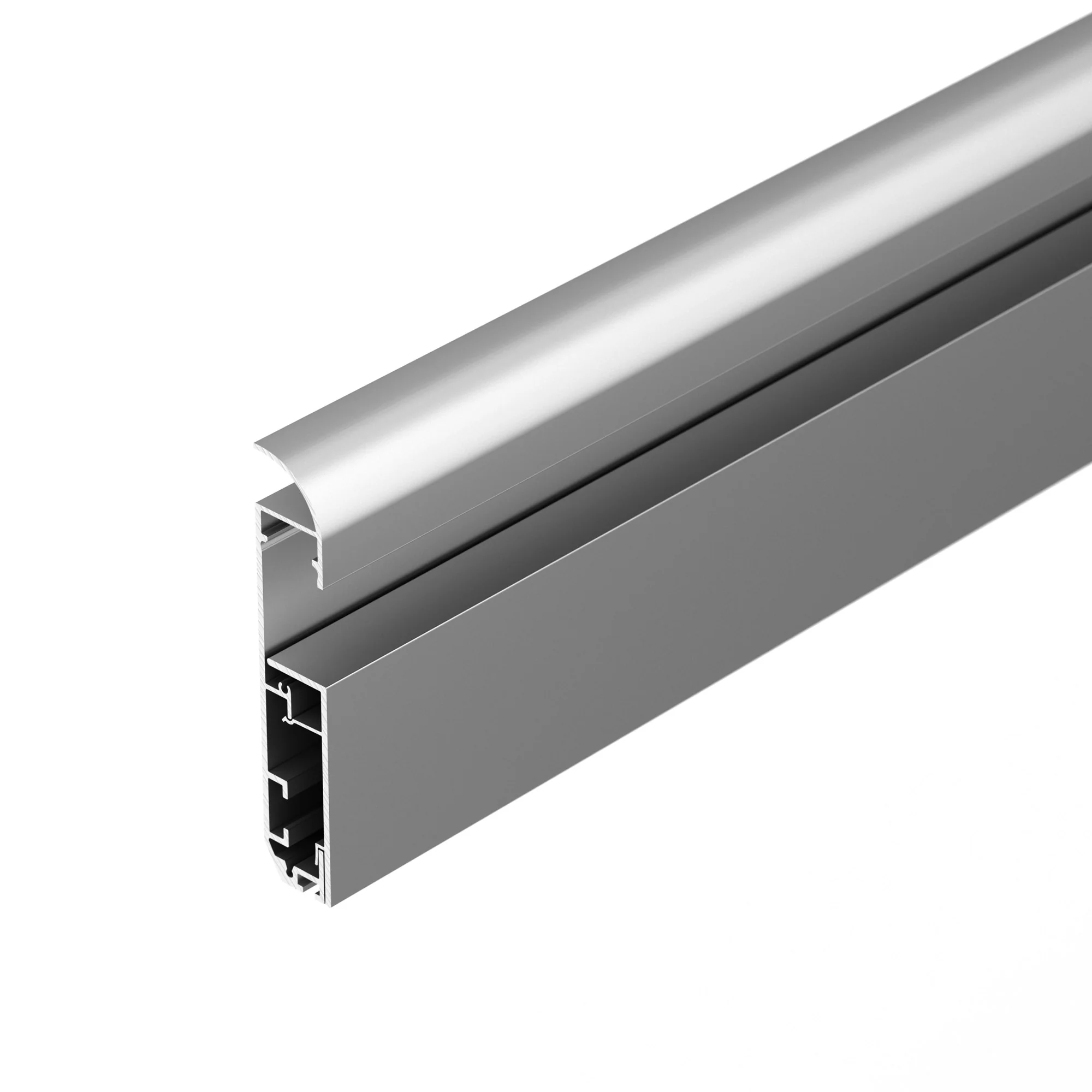 Профиль PLINTUS-H80-2000 ANOD 046390 - Алюминиевый анодированный накладной двухкомпонентный профиль-плинтус для светодиодных лент и линеек. Габаритные размеры (L?W?H): 2000x14,8x79,7 мм. Ширина площадки для ленты 12,2 мм. Аксессуары приобретаются отдельно