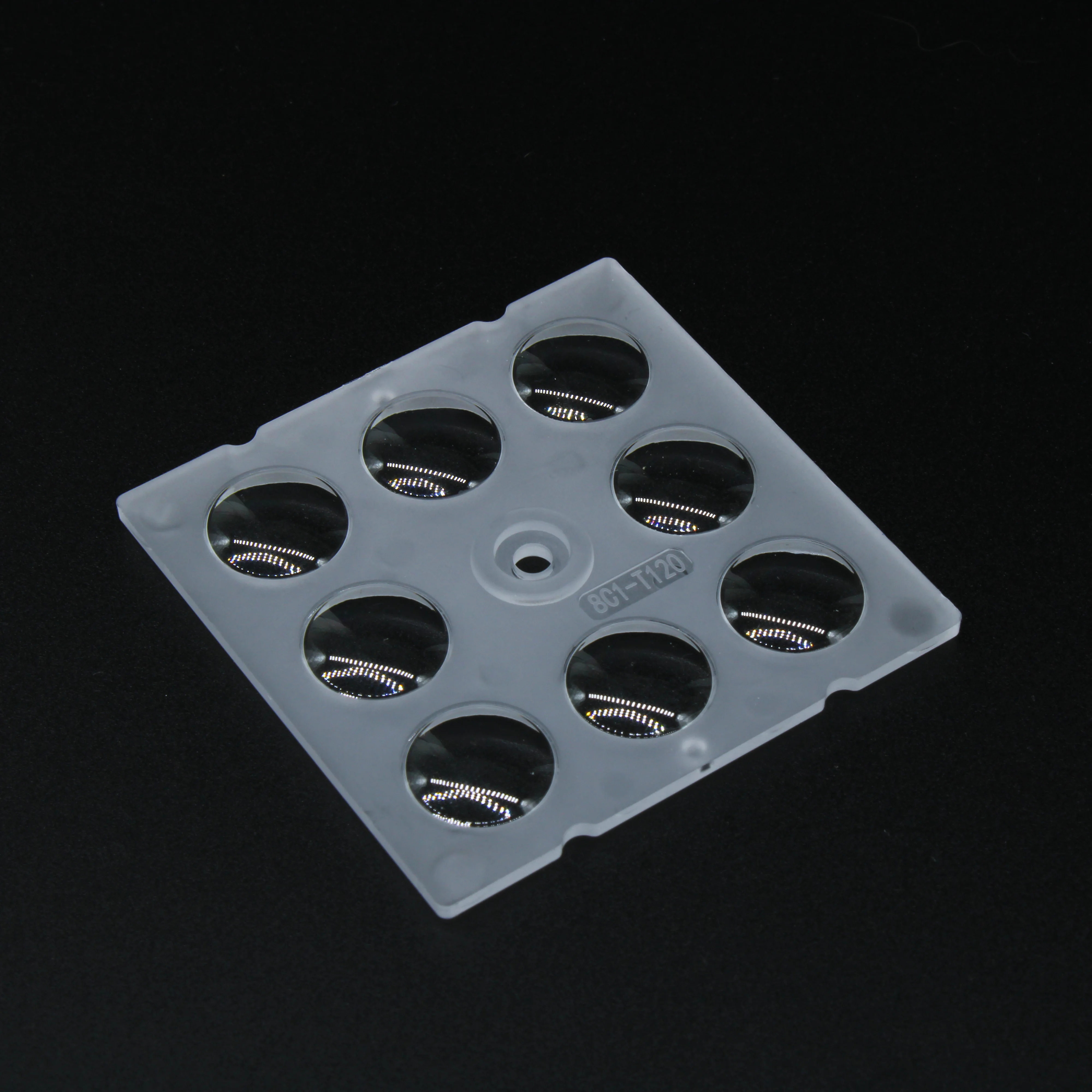 AJHB50D8LED120G - Групповая квадратная линза на 8 светодиодов 5050/3535/3030 , ~120°,  50x50mm   H:6.8mm, PC