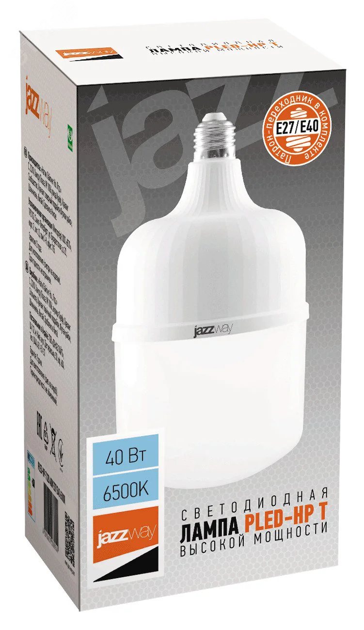 Лампа светодиодная высокомощная PLED-HP-T120 40Вт 6500К холод. бел. E27/E40 (переходник в компл.) 3700лм 1038944A