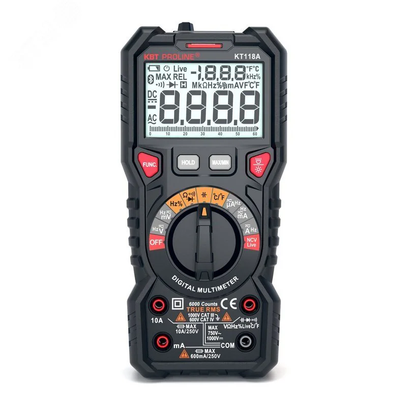KT 118A серия PROLINE - Мультиметр цифровой с True RMS, ACA/DCA/ACV/DCV/R/C/F/t, автоматический выбор пределов измерений, NCV